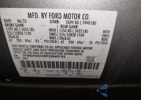 2023 Ford Explorer Xlt z USA, uszkodzony, nr VIN 1FMSK8DH8PGB40702